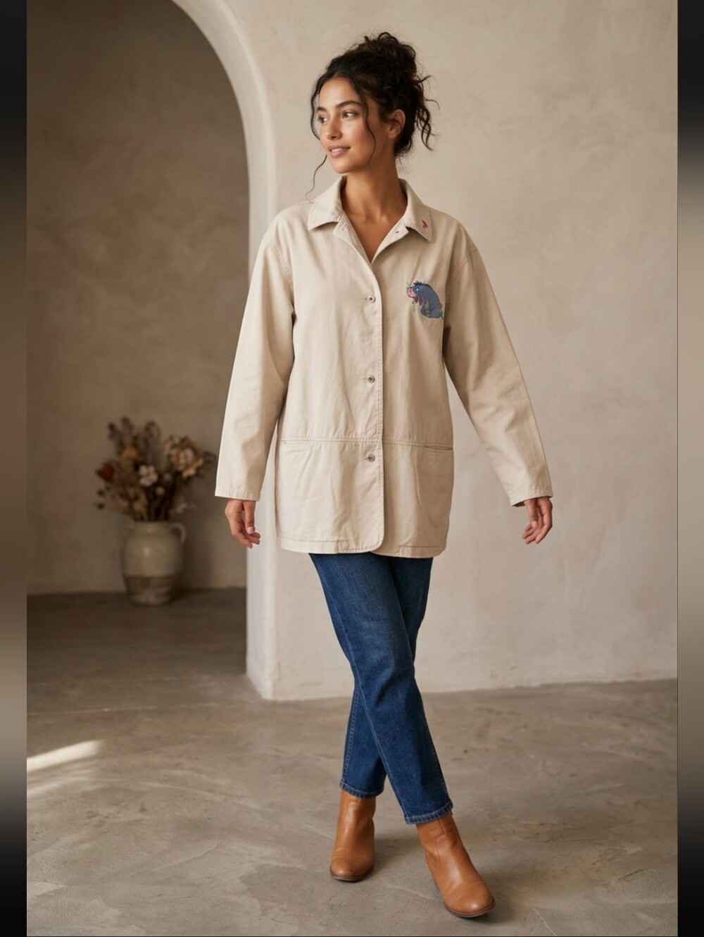 Disney Vintage Cream Utility Jacket with Eeyore Embroidered Detail Size Large - Picture 14 of 14